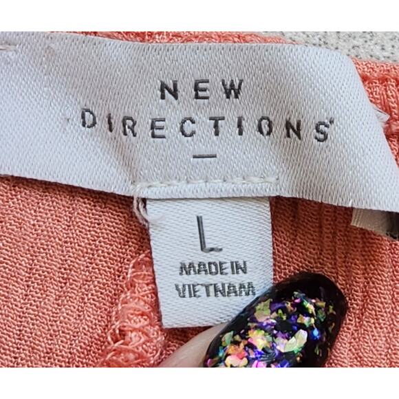 New Directions Orange Crinkle Material Crochet Trim Top Large Lightweight Flowy - Picture 5 of 6